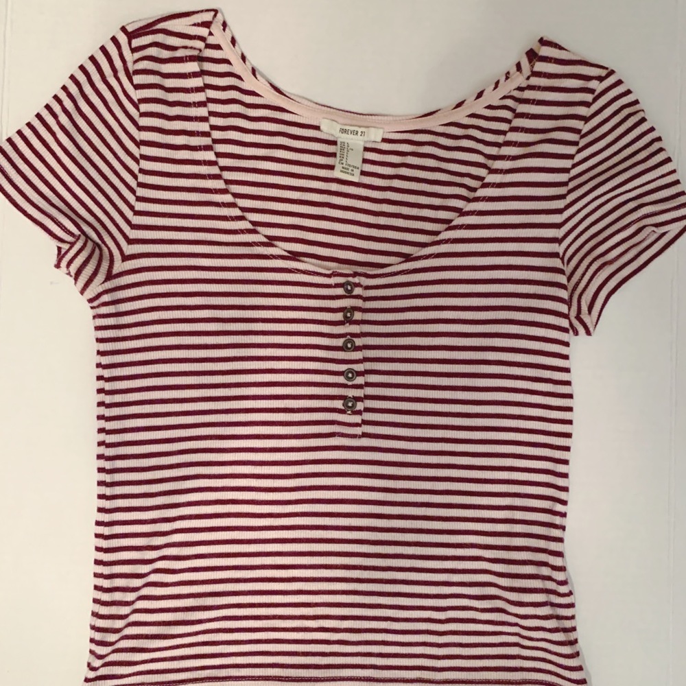 Forever 21 Ribbed Striped Button Top